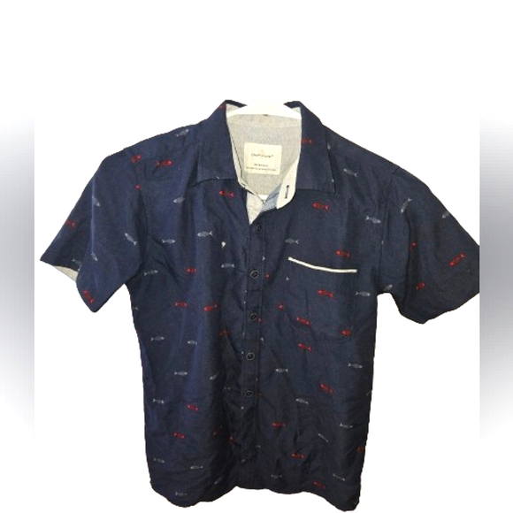 ✯|| CRAFT FLOW: DARK BLUE SHIRT WITH RED & WHITE FISH DESIGN || ✯ - Picture 1 of 3